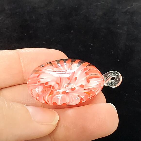 Vtg Style Murano Glass Pendant Red Pink Starburst Italian Art Jewelry 1.5" - Picture 4 of 5